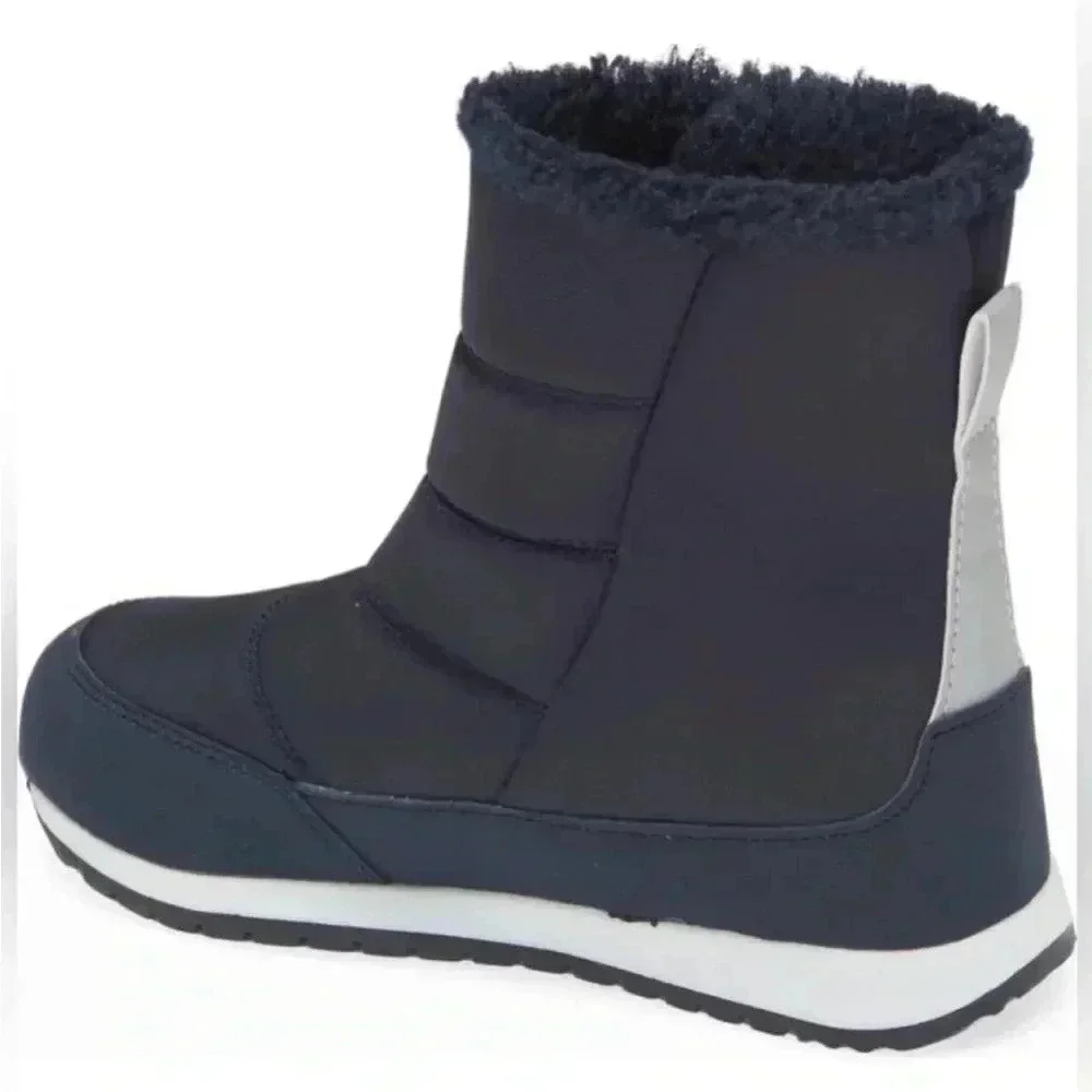 New in Box ZELLA Quilted Fleece Lined Winter Snow & Rain Boot Navy Big Kid Sz 3